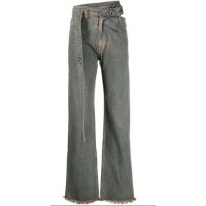 Jade Cropper Grey Cutout Straight Leg‎ Belted Jeans XL Frayed Hem High Rise Rare